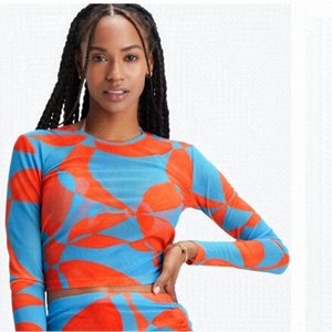 Fabletics Marie Mesh Cropped Top blue orange Sz 2X